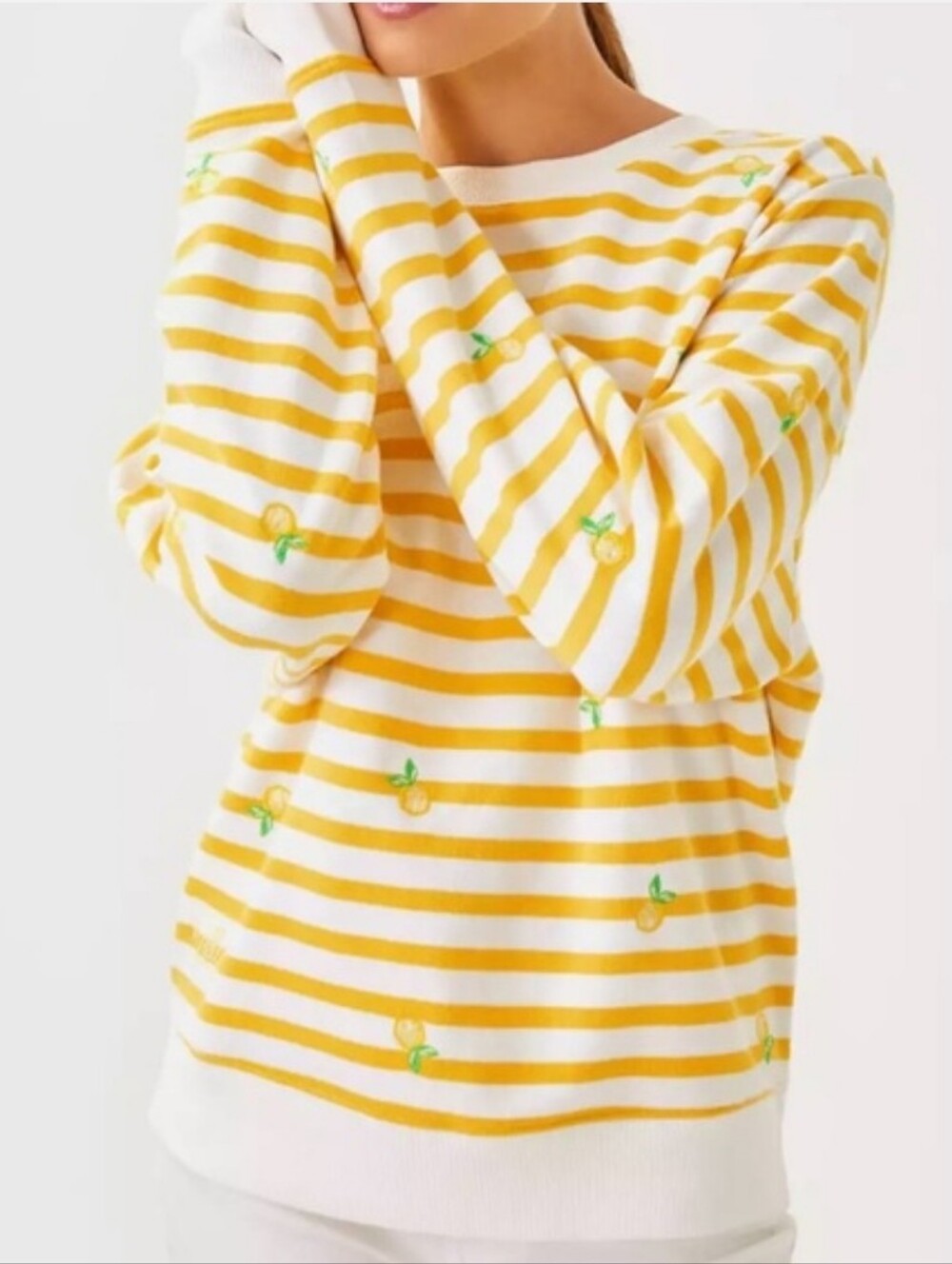 Lilly Pulitzer Ballad Make Lemonade Sweatshirt M Yellow Striped Crew Neck Prrppy